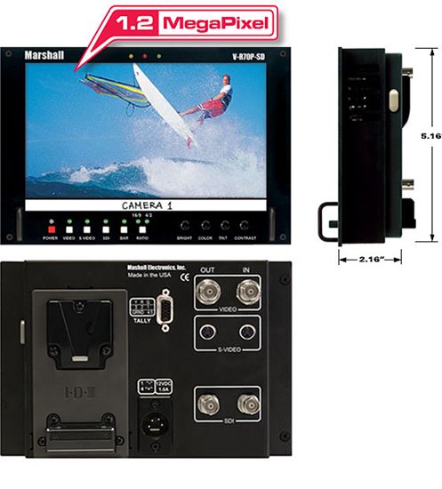 Obrazek V-R70P-HDSDI HD 7' Wide Screen LCD Monitor with HDSDI/SD Input and V-Clip Battery Mount